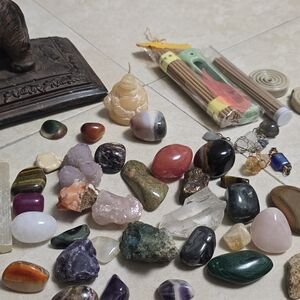 Mixed Crystal Stones Lot + Elephant Jewelry Box Decor Excellent